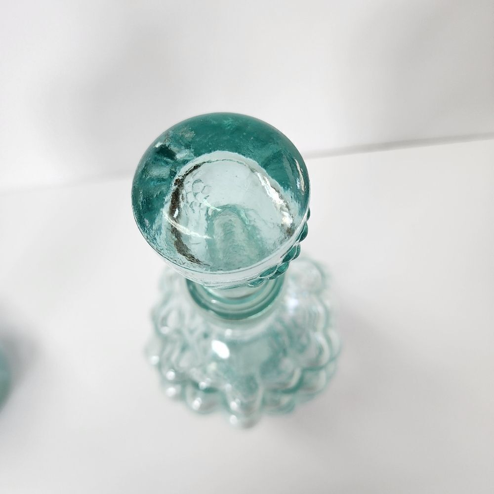 Vintage Italian Vetreria Etrusca Green Tinted Decanter Glass Bubble Grapes X 2 - Picture 3 of 9